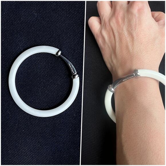 Salvatore Ferragamo White Resin Silver Bangle Bracelet - Picture 1 of 7